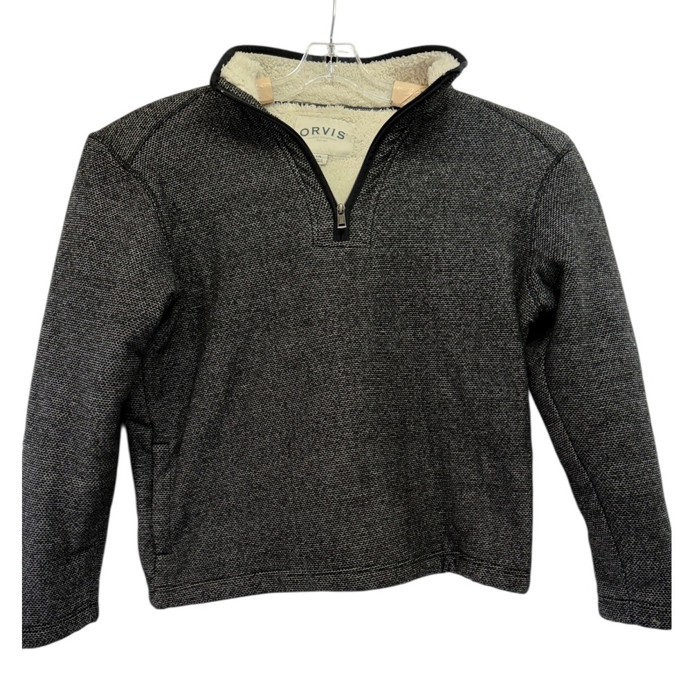 Orvis Sherpa Lined Quarter Zip Pullover Sweater Black/White Size Large